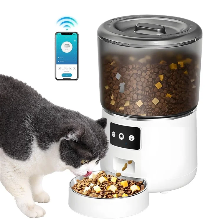 Alimentador Automático Inteligente WiFi de 4L com Controle Remoto por Aplicativo para Gatos e Cães - Plugue EU / Branco