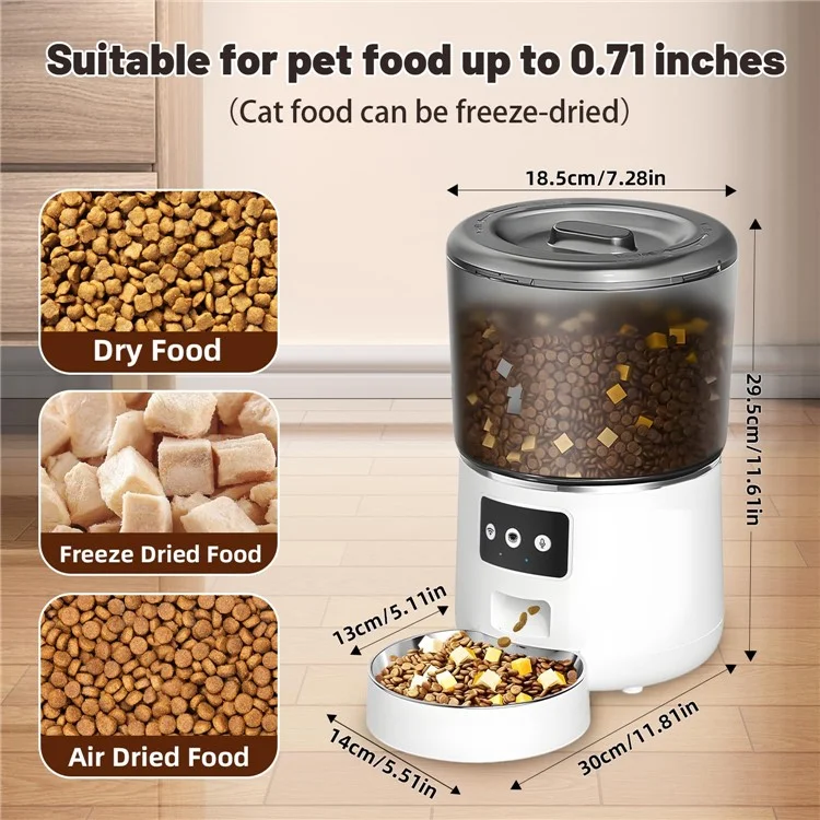 Alimentador Automático Inteligente WiFi de 4L com Controle Remoto por Aplicativo para Gatos e Cães - Plugue EU / Branco