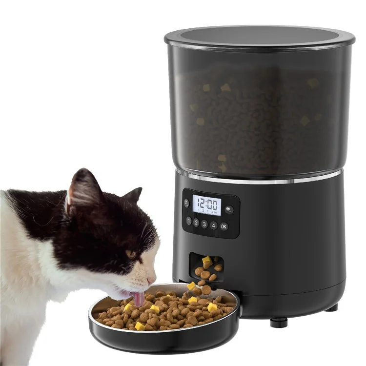 PFF040 4L Pet Feeder Programmable Automatic Food Dispenser for Cats / Dogs with Button Control , EU Plug (BPA Free, No FDA) - Black