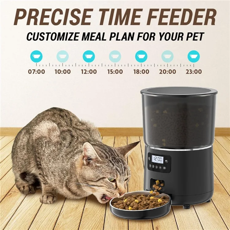 PFF040 4L Pet Feeder Programmable Automatic Food Dispenser for Cats / Dogs with Button Control , EU Plug (BPA Free, No FDA) - Black