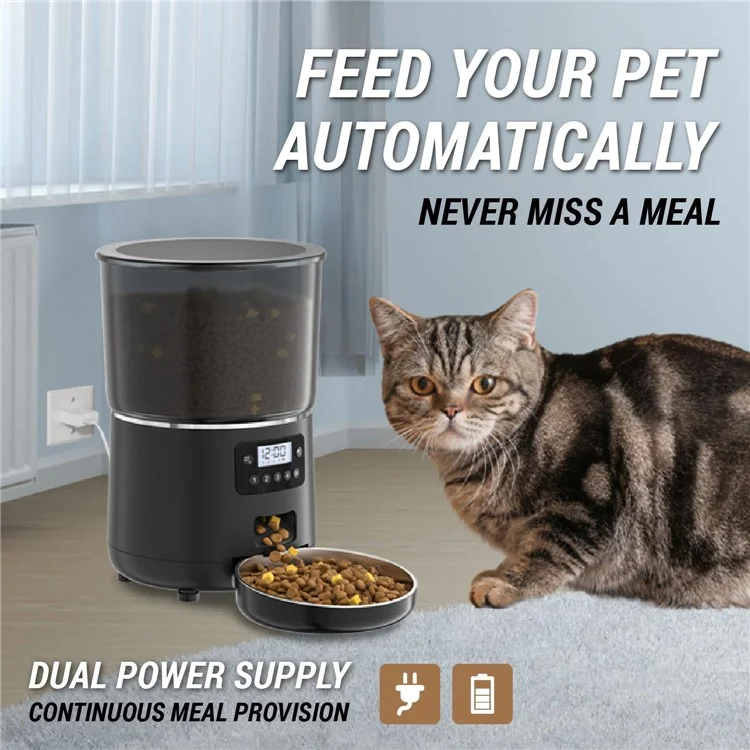 PFF040 4L Pet Feeder Programmable Automatic Food Dispenser for Cats / Dogs with Button Control , EU Plug (BPA Free, No FDA) - Black