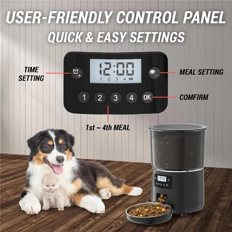 PFF040 4L Pet Feeder Programmable Automatic Food Dispenser for Cats / Dogs with Button Control , EU Plug (BPA Free, No FDA) - Black