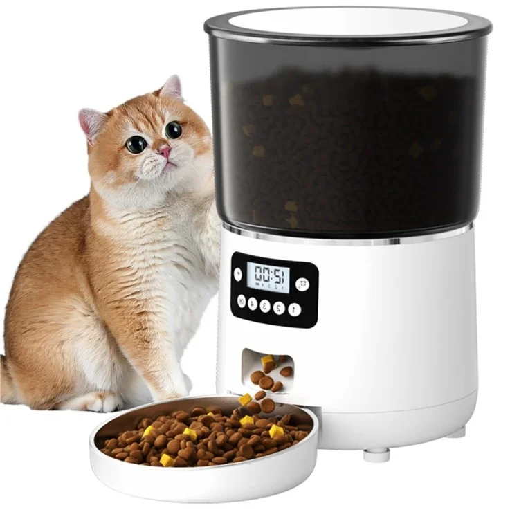 PFF040 4L Pet Feeder Programmable Automatic Food Dispenser for Cats / Dogs with Button Control , EU Plug (BPA Free, No FDA) - White