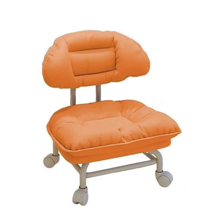 Banqueta Giratória Ergonômica com Rodízios, Assento Estofado com Encosto Giratório - Laranja