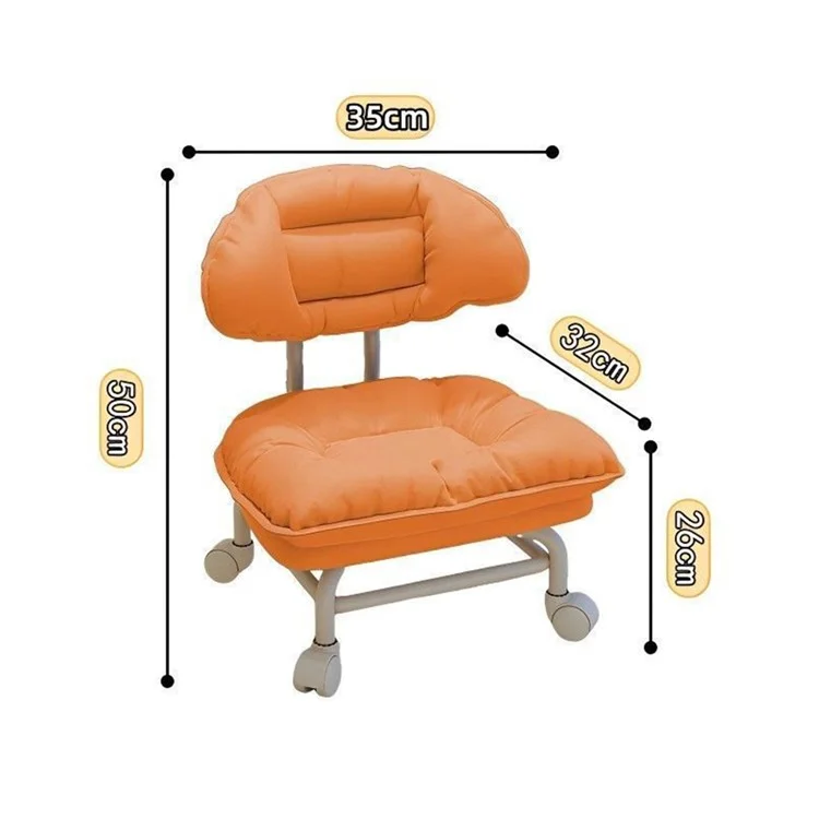 Banqueta Giratória Ergonômica com Rodízios, Assento Estofado com Encosto Giratório - Laranja