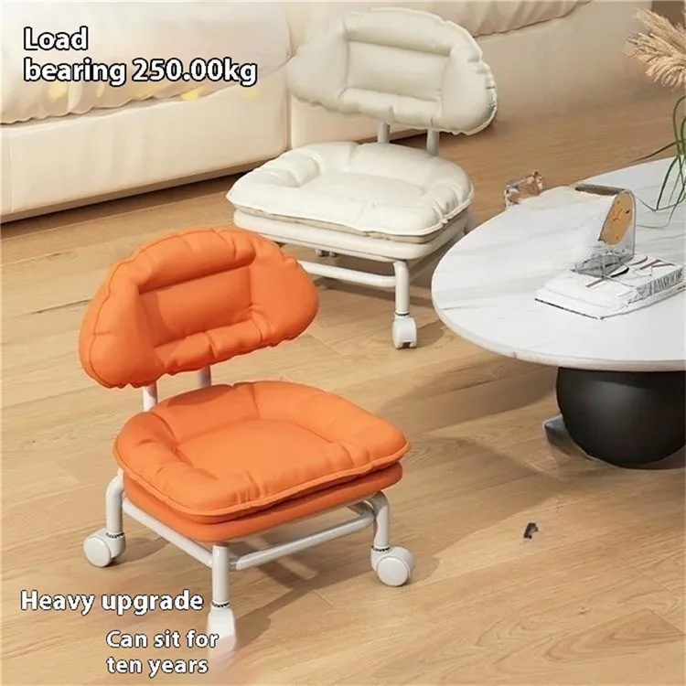 Banqueta Giratória Ergonômica com Rodízios, Assento Estofado com Encosto Giratório - Laranja