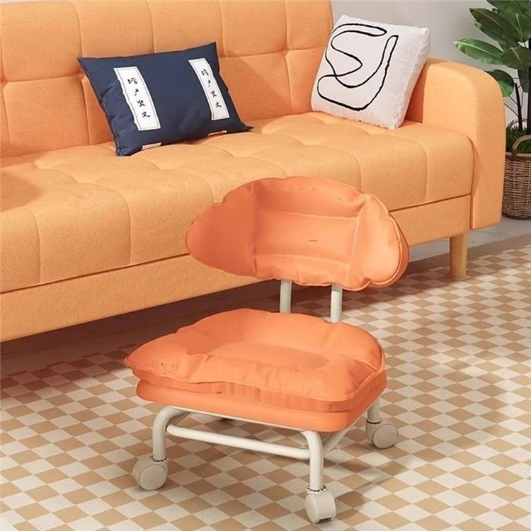 Banqueta Giratória Ergonômica com Rodízios, Assento Estofado com Encosto Giratório - Laranja