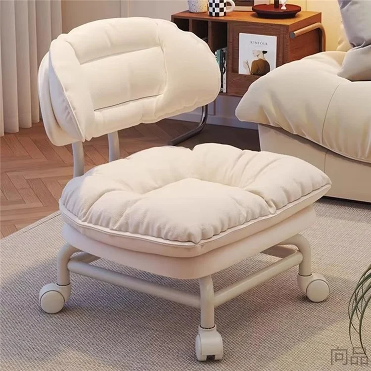 Banqueta Giratória Ergonômica com Rodízios, Assento Estofado com Encosto Giratório - Laranja