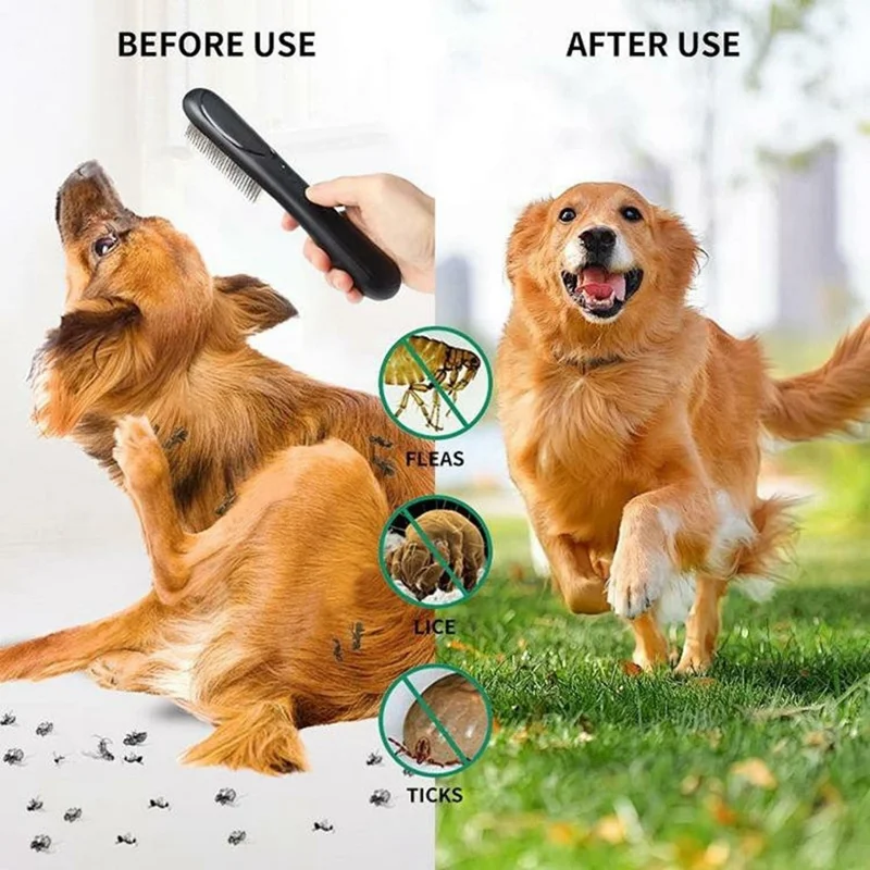 Peigne Anti-Puces Électrique PD166 pour Chiens et Chats - Brosse de Toilettage Rechargeable Anti-Parasitaire