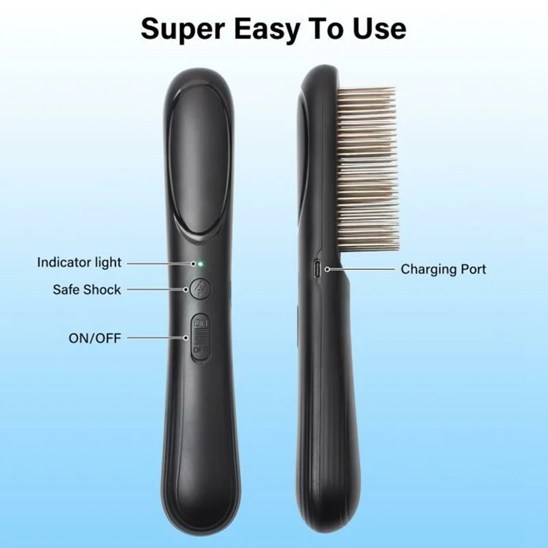 Peigne Anti-Puces Électrique PD166 pour Chiens et Chats - Brosse de Toilettage Rechargeable Anti-Parasitaire