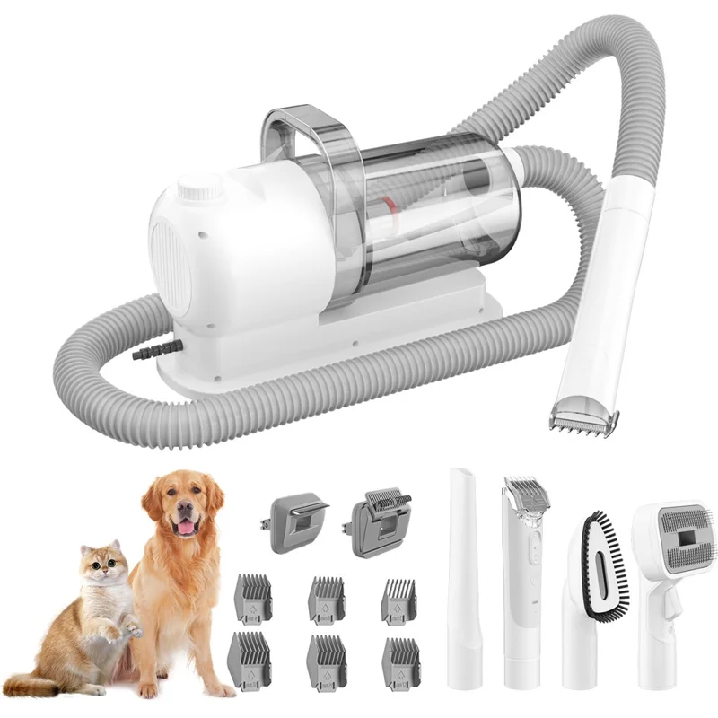 2 in 1 Pet Hair Trimmer Low Noise Adjustable Speed Grooming Vacuum Kit for Dogs Cats - US Plug