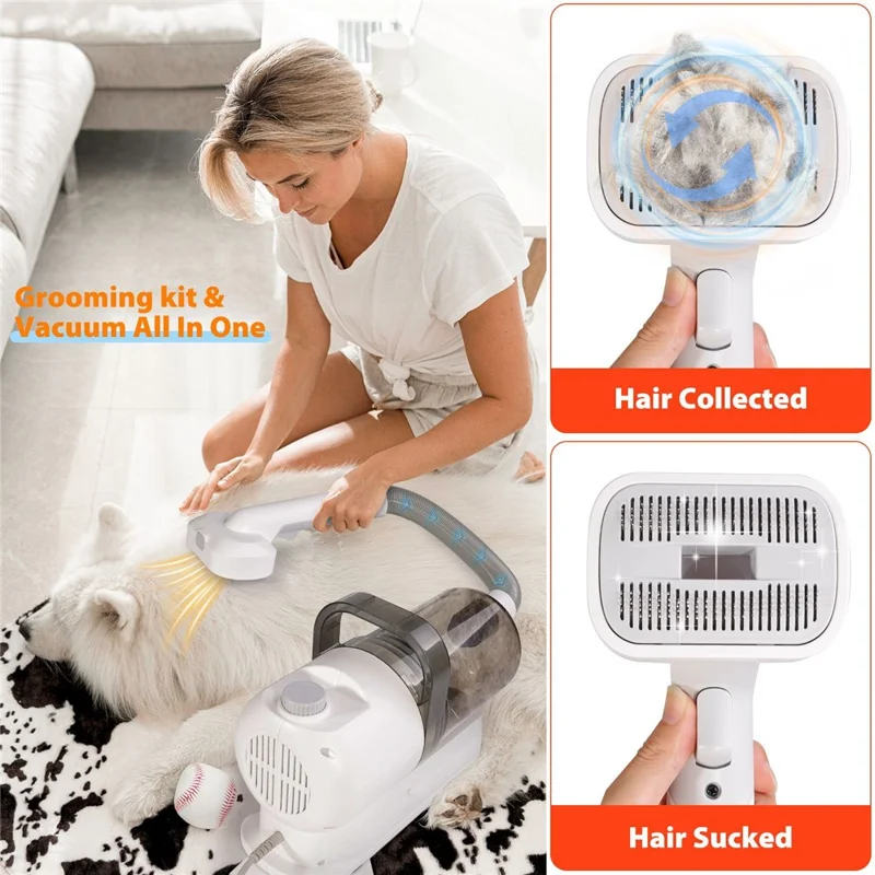 2 in 1 Pet Hair Trimmer Low Noise Adjustable Speed Grooming Vacuum Kit for Dogs Cats - US Plug