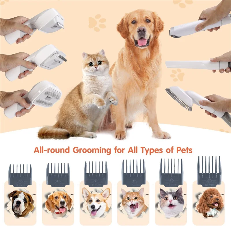 2 in 1 Pet Hair Trimmer Low Noise Adjustable Speed Grooming Vacuum Kit for Dogs Cats - US Plug
