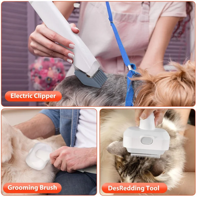 2 in 1 Pet Hair Trimmer Low Noise Adjustable Speed Grooming Vacuum Kit for Dogs Cats - US Plug