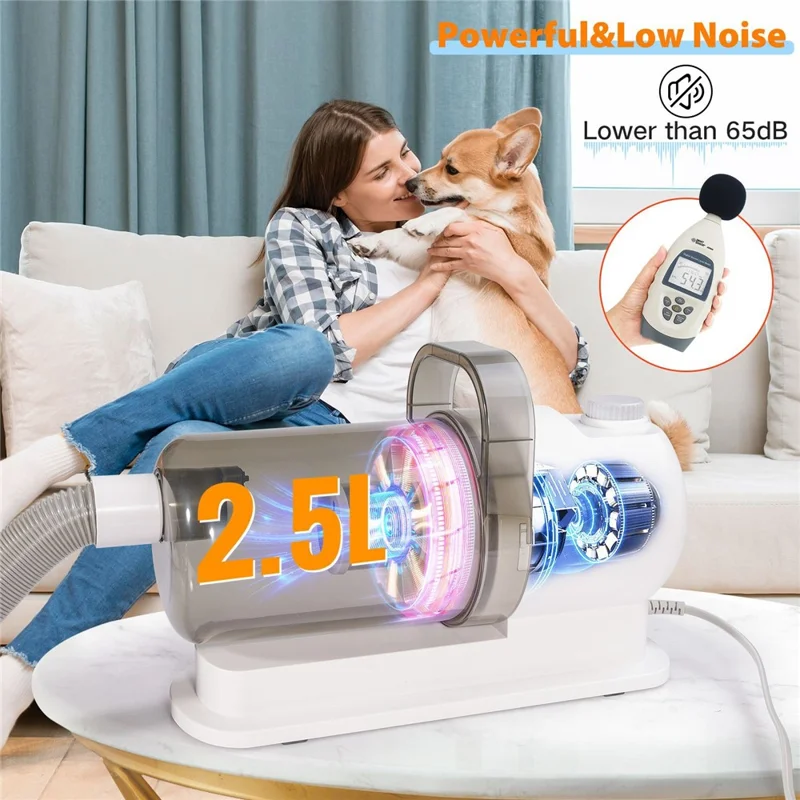 2 in 1 Pet Hair Trimmer Low Noise Adjustable Speed Grooming Vacuum Kit for Dogs Cats - US Plug
