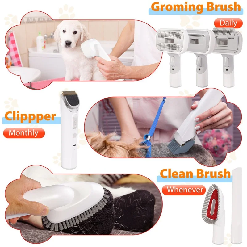 2 in 1 Pet Hair Trimmer Low Noise Adjustable Speed Grooming Vacuum Kit for Dogs Cats - US Plug