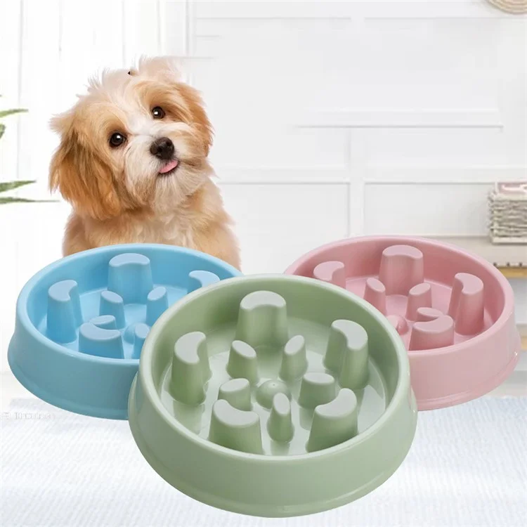 Candy Color Non-slip Dog Feeder Prevent Choking Slow Eating Non-toxic Pet Bowl - Green