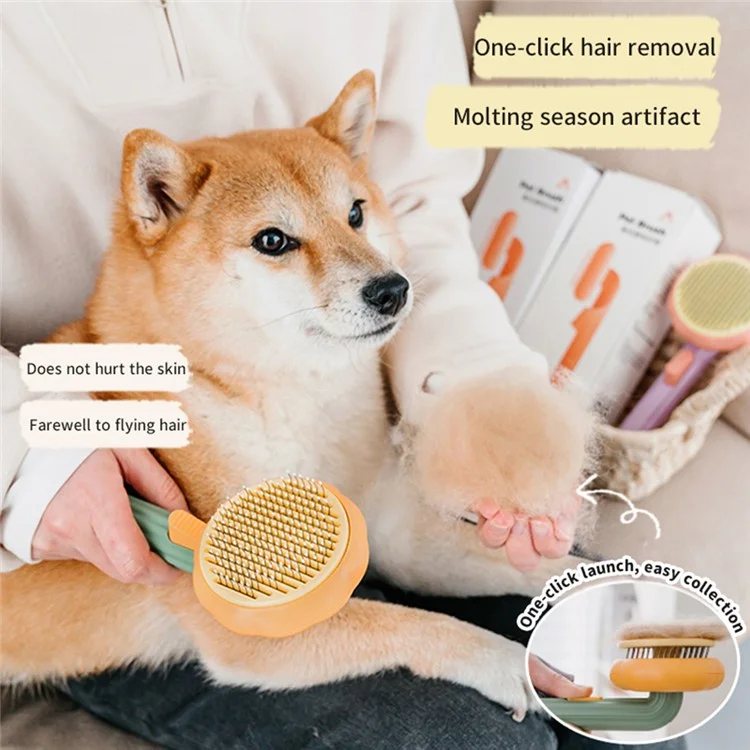 Dog Cat Grooming Brush Pet Hair Remover Stainless Steel Needle Massage Comb - Green