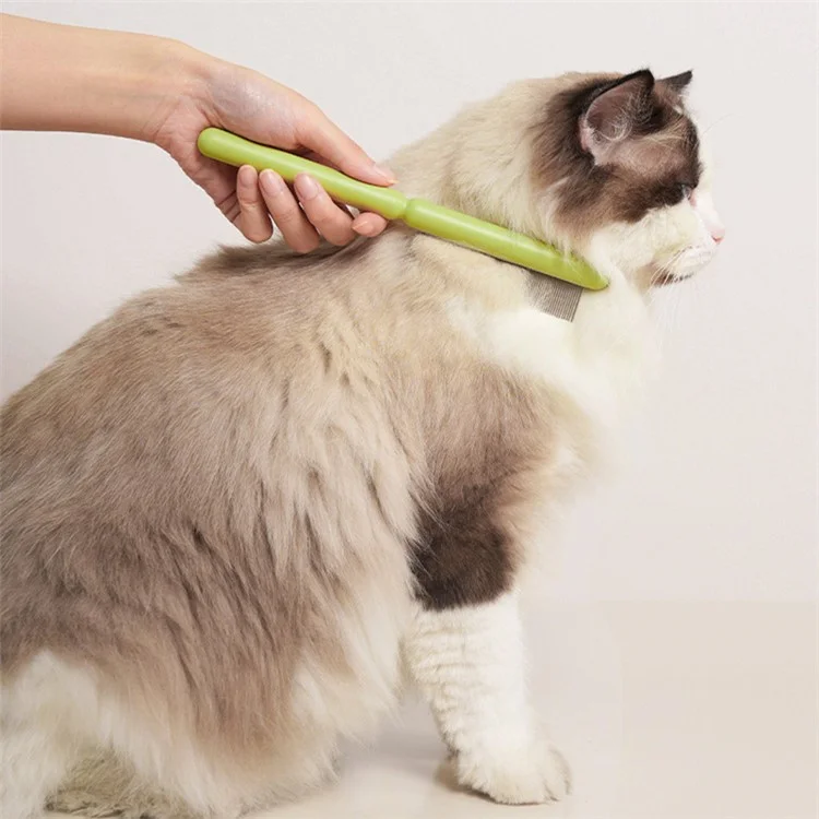 AIWO Pet Comb Stainless Steel Coarse Teeth Cat Dog Grooming Comb Tool for Removing Matted Fur, Knots and Tangles - Type A / Green