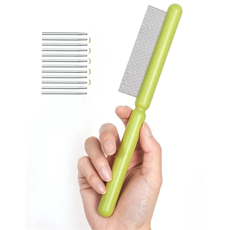 AIWO Pet Comb Stainless Steel Coarse Teeth Cat Dog Grooming Comb Tool for Removing Matted Fur, Knots and Tangles - Type A / Green