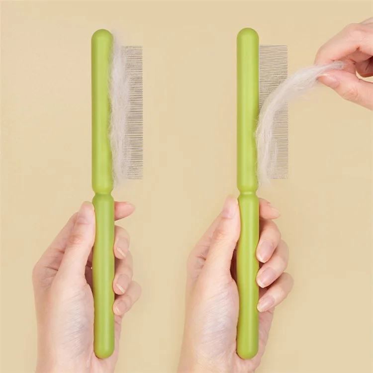 AIWO Pet Comb Stainless Steel Coarse Teeth Cat Dog Grooming Comb Tool for Removing Matted Fur, Knots and Tangles - Type A / Green