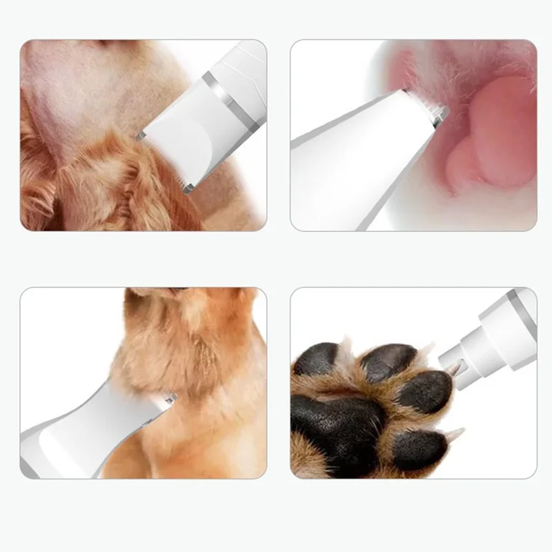 Pet Electric Hair Shaver Dog Grooming Hair Clipper Shaving Tool with 4 Blade Heads - 7020 White