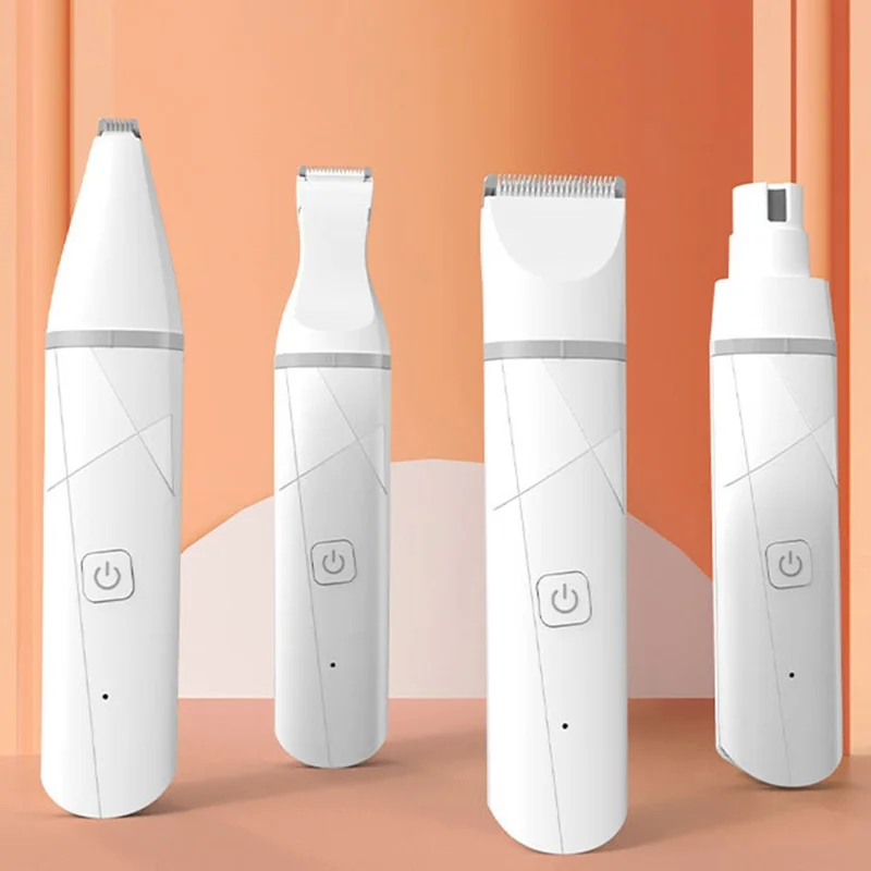 Pet Electric Hair Shaver Dog Grooming Hair Clipper Shaving Tool with 4 Blade Heads - 7020 White