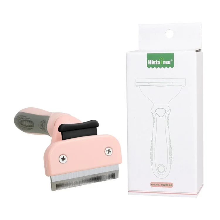 HISTOTREE 65mm Metal Blade Plastic Comb Pet Cat Dog Hair Removal Massaging Comb Deshedding Brush Grooming Fur Remover - Pink