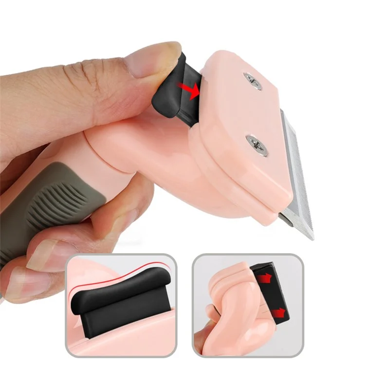 HISTOTREE 65mm Metal Blade Plastic Comb Pet Cat Dog Hair Removal Massaging Comb Deshedding Brush Grooming Fur Remover - Pink