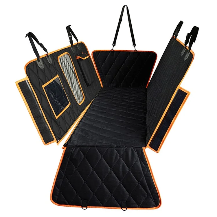 Capa de assento para animais de estimação para carro CZD-U-06 Tecido Oxford à prova d'água com bolso de armazenamento - Preto+Laranja