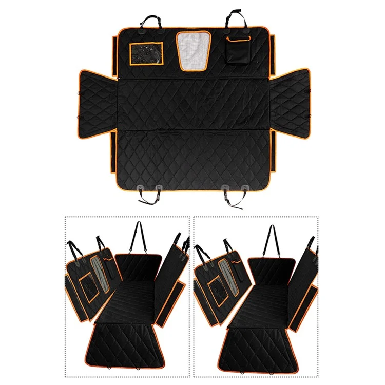 Capa de assento para animais de estimação para carro CZD-U-06 Tecido Oxford à prova d'água com bolso de armazenamento - Preto+Laranja