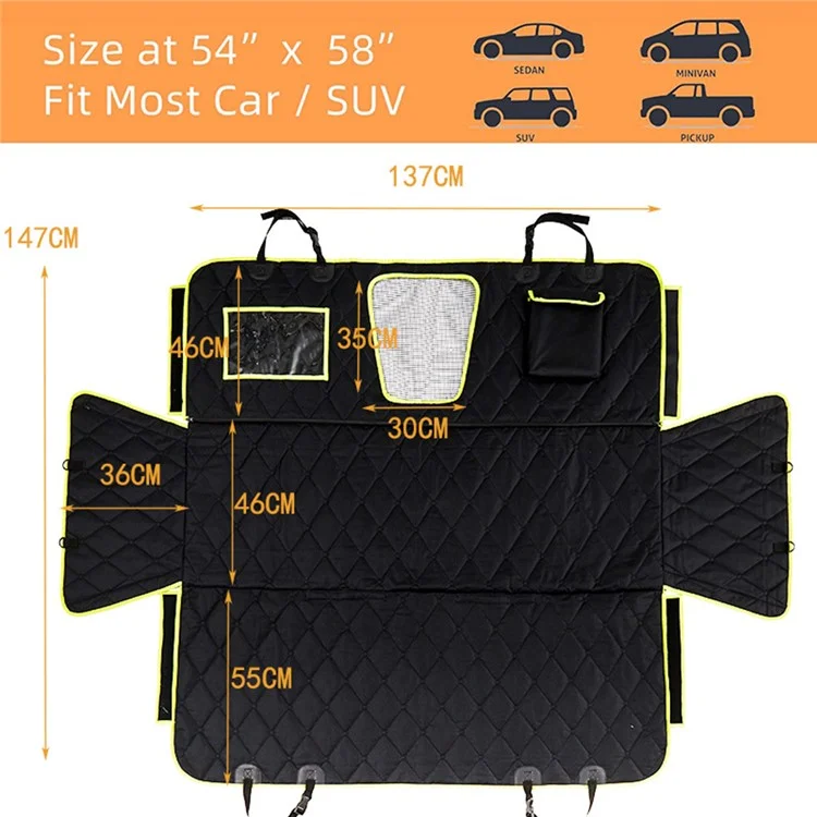 Capa de assento para animais de estimação para carro CZD-U-06 Tecido Oxford à prova d'água com bolso de armazenamento - Preto+Laranja