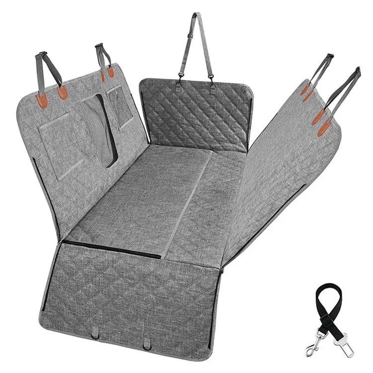 Tapis de siège arrière de voiture CZD-U-07 avec support élargi, coussin pour chien - Tissu cationique gris