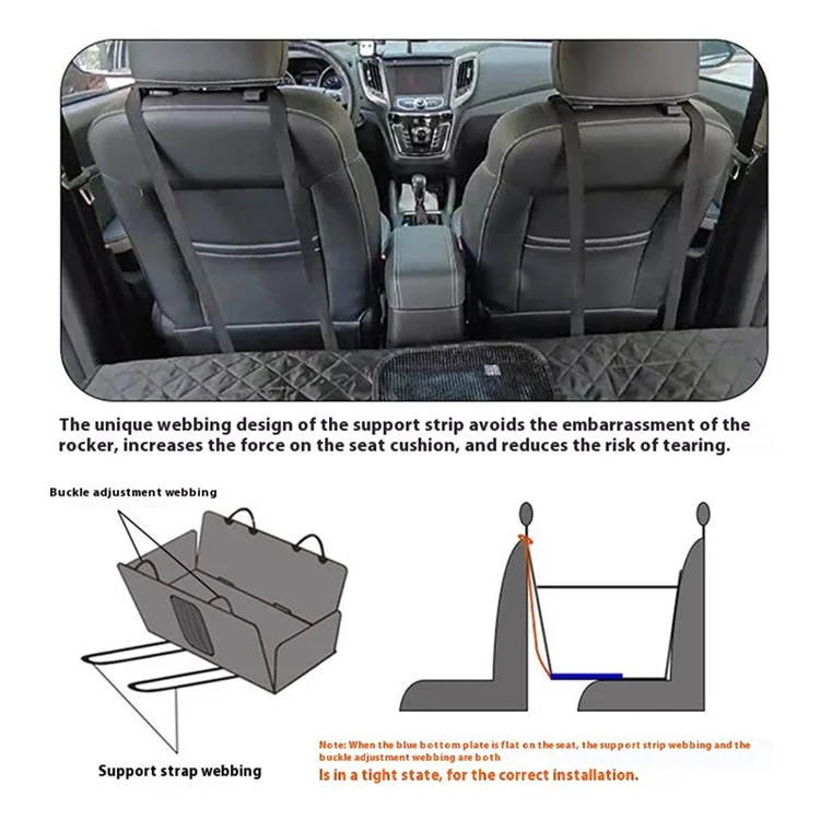 Tapis de siège arrière de voiture CZD-U-07 avec support élargi, coussin pour chien - Tissu cationique gris