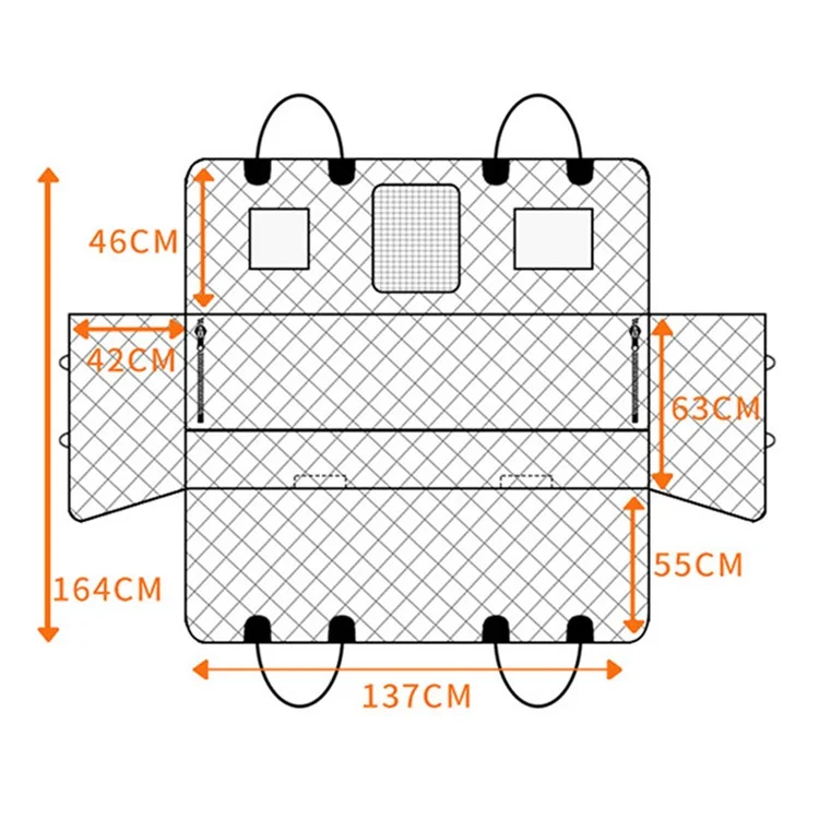 Tapis de siège arrière de voiture CZD-U-07 avec support élargi, coussin pour chien - Tissu cationique gris