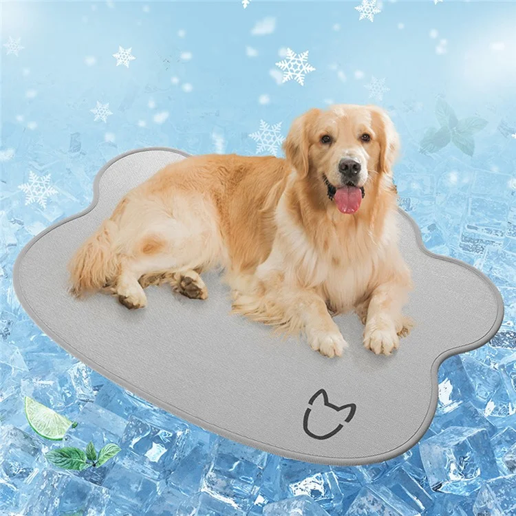 Tappetino per animali domestici 50 x 70 cm con Motivo Testa di Cane, Pad Rinfrescante Estivo in Seta Ghiacciata, Resistente ai Graffi, Seduta per Gatti - Grigio Chiaro