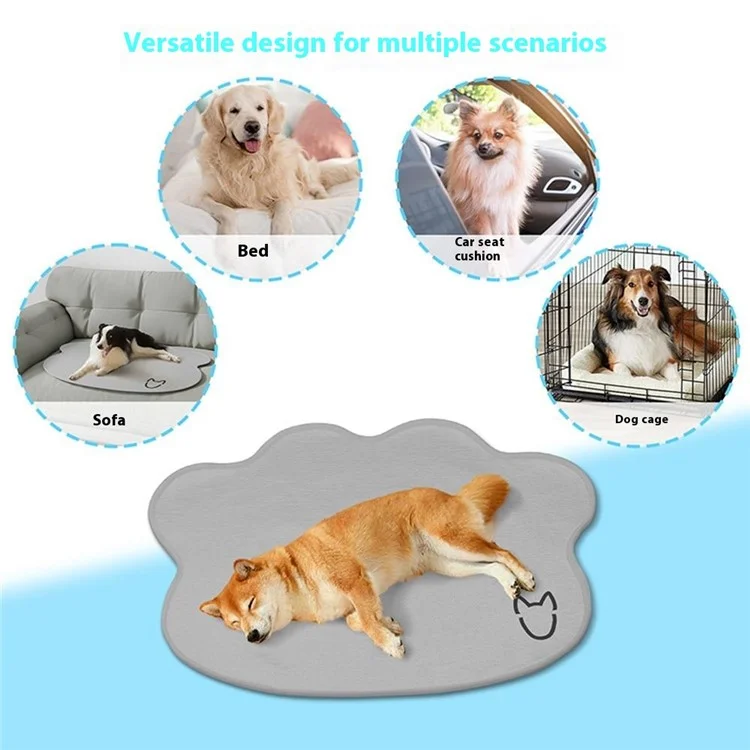 Tappetino rinfrescante per animali domestici 65 x 90 cm con motivo a testa di cane, in seta ghiacciata estiva, resistente ai graffi, nido per gatti - Grigio chiaro