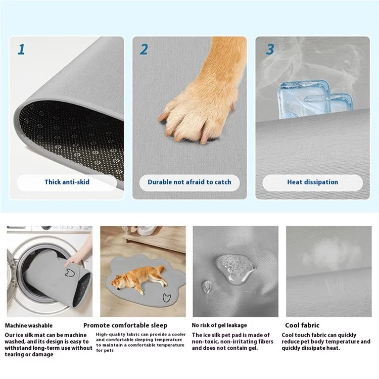 Tappetino rinfrescante per animali domestici 65 x 90 cm con motivo a testa di cane, in seta ghiacciata estiva, resistente ai graffi, nido per gatti - Grigio chiaro