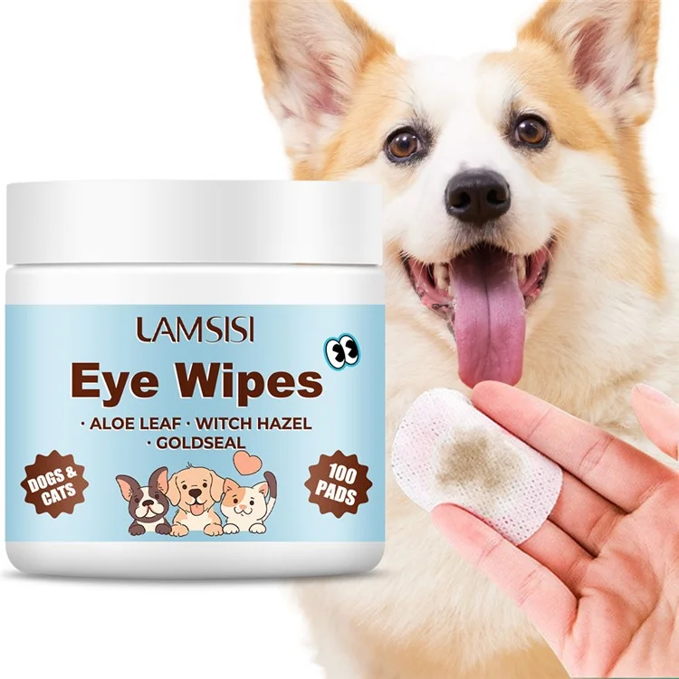 LAMSISI 100 Lingettes pour les Yeux des Animaux de Compagnie - Démaquillant Anti-Larmoiement, Tampons de Nettoyage Jetables en Tissu Non Tissé