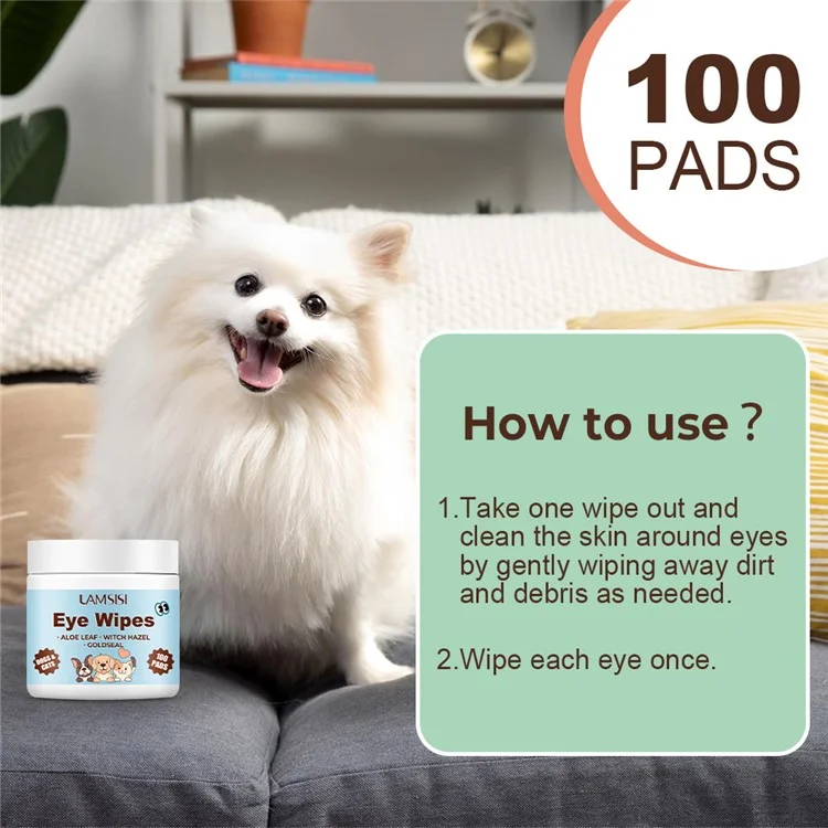 LAMSISI 100 Lingettes pour les Yeux des Animaux de Compagnie - Démaquillant Anti-Larmoiement, Tampons de Nettoyage Jetables en Tissu Non Tissé