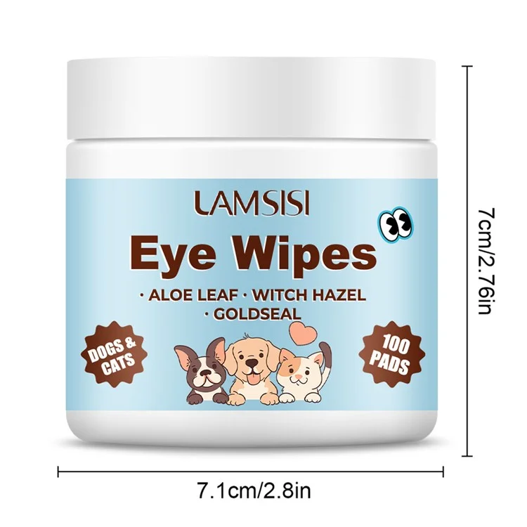 LAMSISI 100 Lingettes pour les Yeux des Animaux de Compagnie - Démaquillant Anti-Larmoiement, Tampons de Nettoyage Jetables en Tissu Non Tissé
