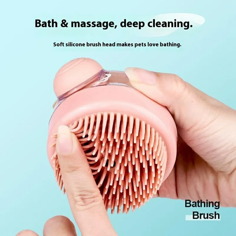Pet Bath Brush for Dogs Gift and Cats Shower Gel Dispenser Silicone Massage Grooming Tool - Pink