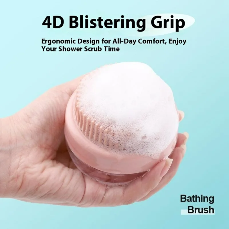 Pet Bath Brush for Dogs Gift and Cats Shower Gel Dispenser Silicone Massage Grooming Tool - Pink