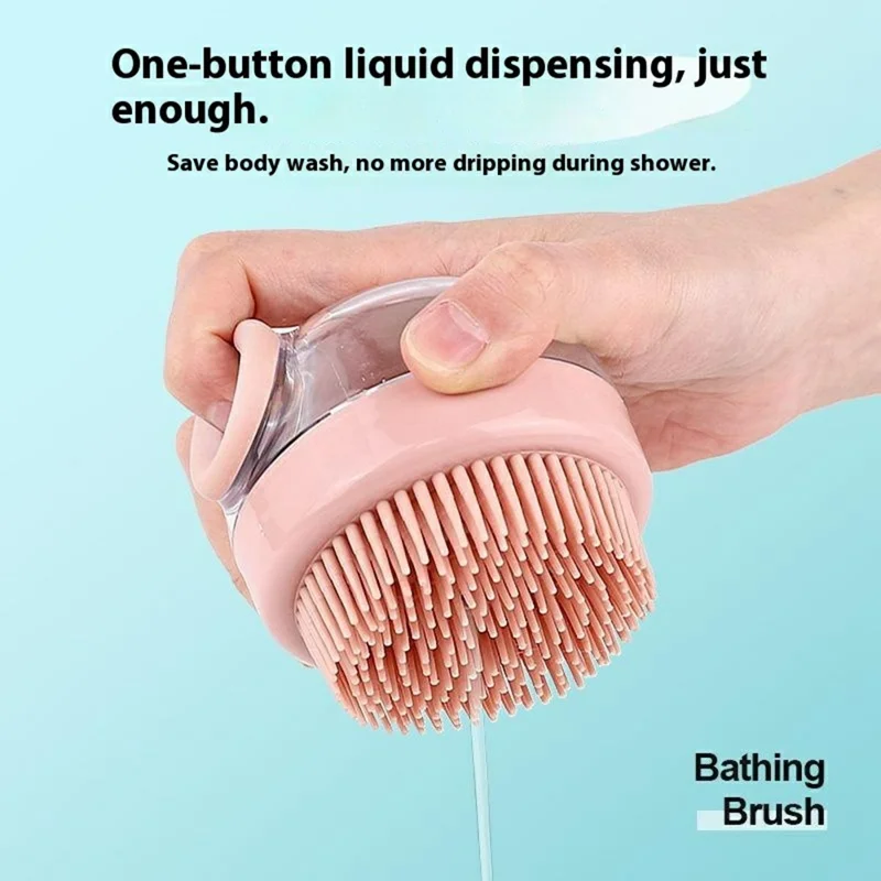 Pet Bath Brush for Dogs Gift and Cats Shower Gel Dispenser Silicone Massage Grooming Tool - Pink