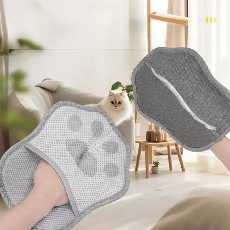 1Pc Pet Hair Remover Glove for Dogs Gift and Cats Grooming Tool Electrostatic Deshedding Brush - Grey