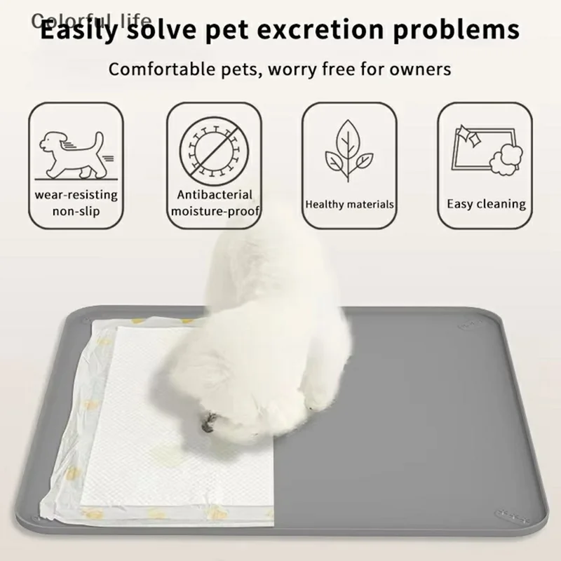 922 x 642mm Silicone Pet Pee Pad Holder for Dogs Cats Leak Proof Urine Mat Training Tray - Grey