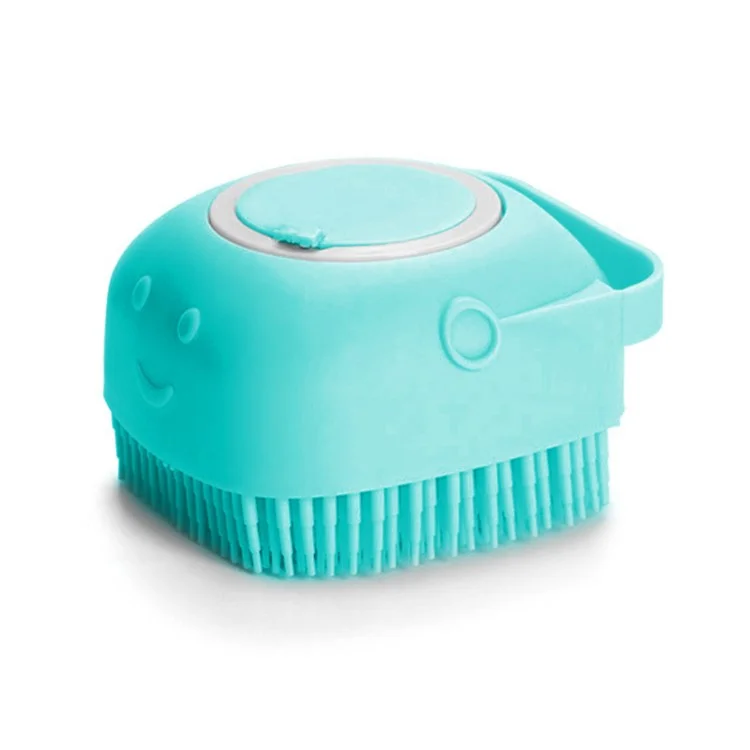 Soft Dog Cat Bath Brush Comb Rubber Pet Hair Fur Grooming Cleaning Brush Shampoo Dispenser - Blue