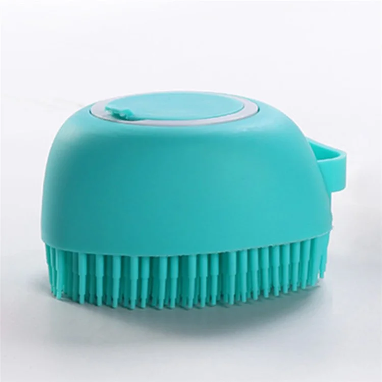 Soft Dog Cat Bath Brush Comb Rubber Pet Hair Fur Grooming Cleaning Brush Shampoo Dispenser - Blue