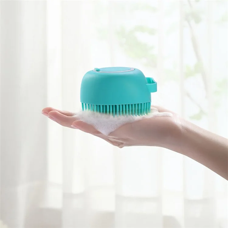 Soft Dog Cat Bath Brush Comb Rubber Pet Hair Fur Grooming Cleaning Brush Shampoo Dispenser - Blue