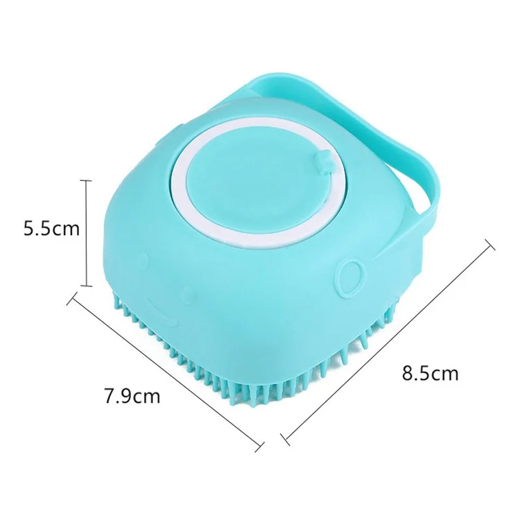 Soft Dog Cat Bath Brush Comb Rubber Pet Hair Fur Grooming Cleaning Brush Shampoo Dispenser - Blue